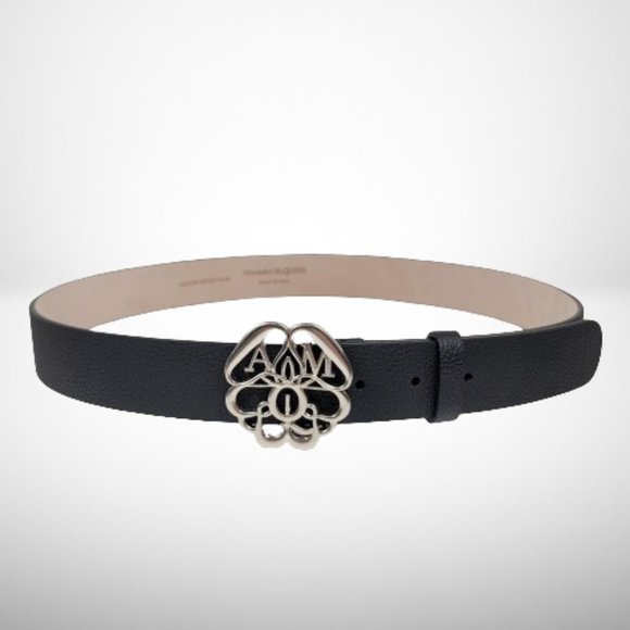 Alexander McQueen Other - Alexander McQueen Black Leather Belt w/ AM Monogram Buckle — Size 90/36 (Italy)